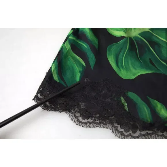 Dolce & Gabbana Black Philodendron Print Silk Camisole Lingerie